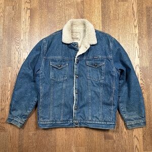 Vintage 90s Wrangler Sherpa Fleece Lined Denim Trucker Jacket Mens 40 R